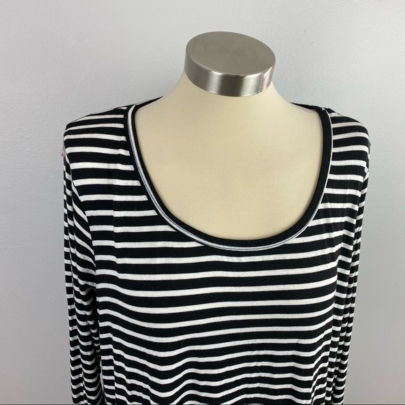 Black White Stripe Top Tunic High Low - Picture 5 of 10